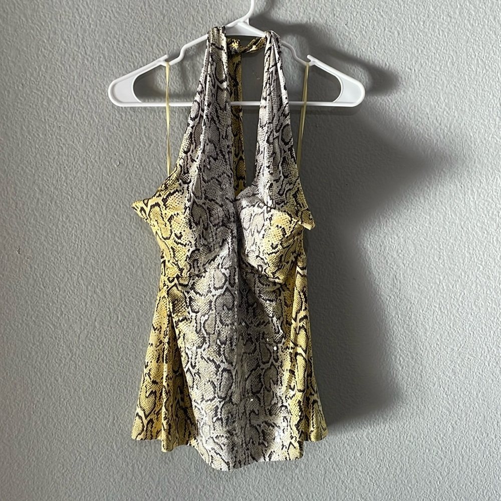 Cache snake print ombré sequin halter stretch top Sz large L